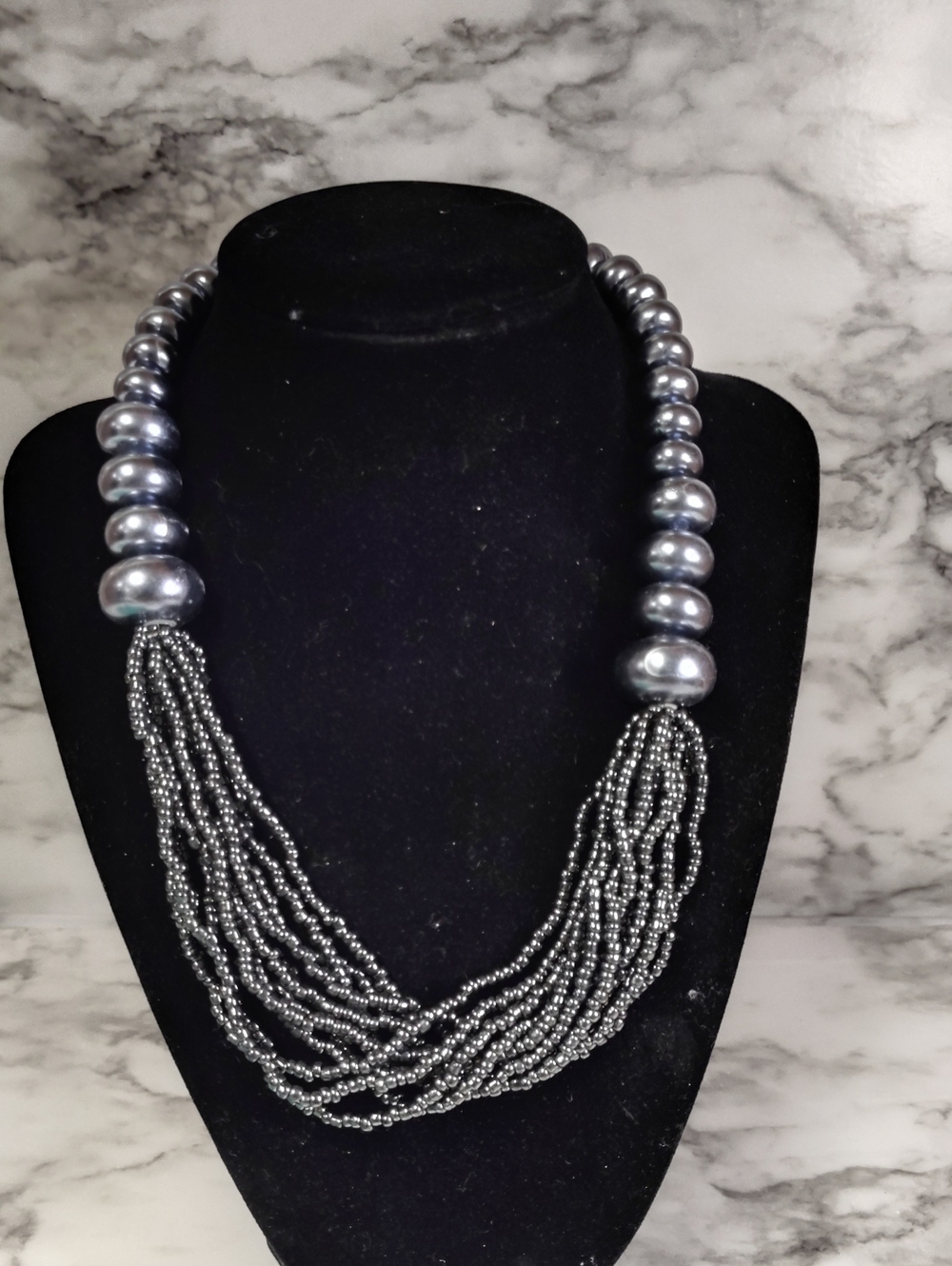 Elegant Silver Multi-Strand Beaded Necklace